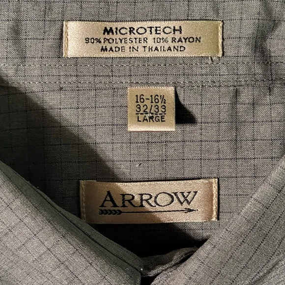 Arrow Men's Green Microtech Striped Button Down Dress Shirt Size Large 16-16 1/2 - Picture 3 of 5